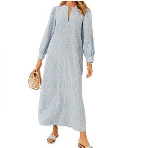 HYACINTH HOUSE Blue Ikat Zipper Zadie Maxi Dress XS